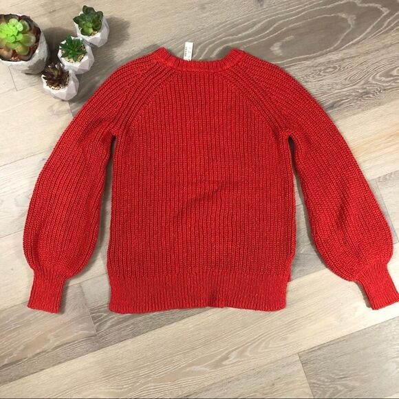 Madewell Pullover Sweater Womens Balloon Sleeve Red Fall Knit Cotton XXS - Picture 8 of 8
